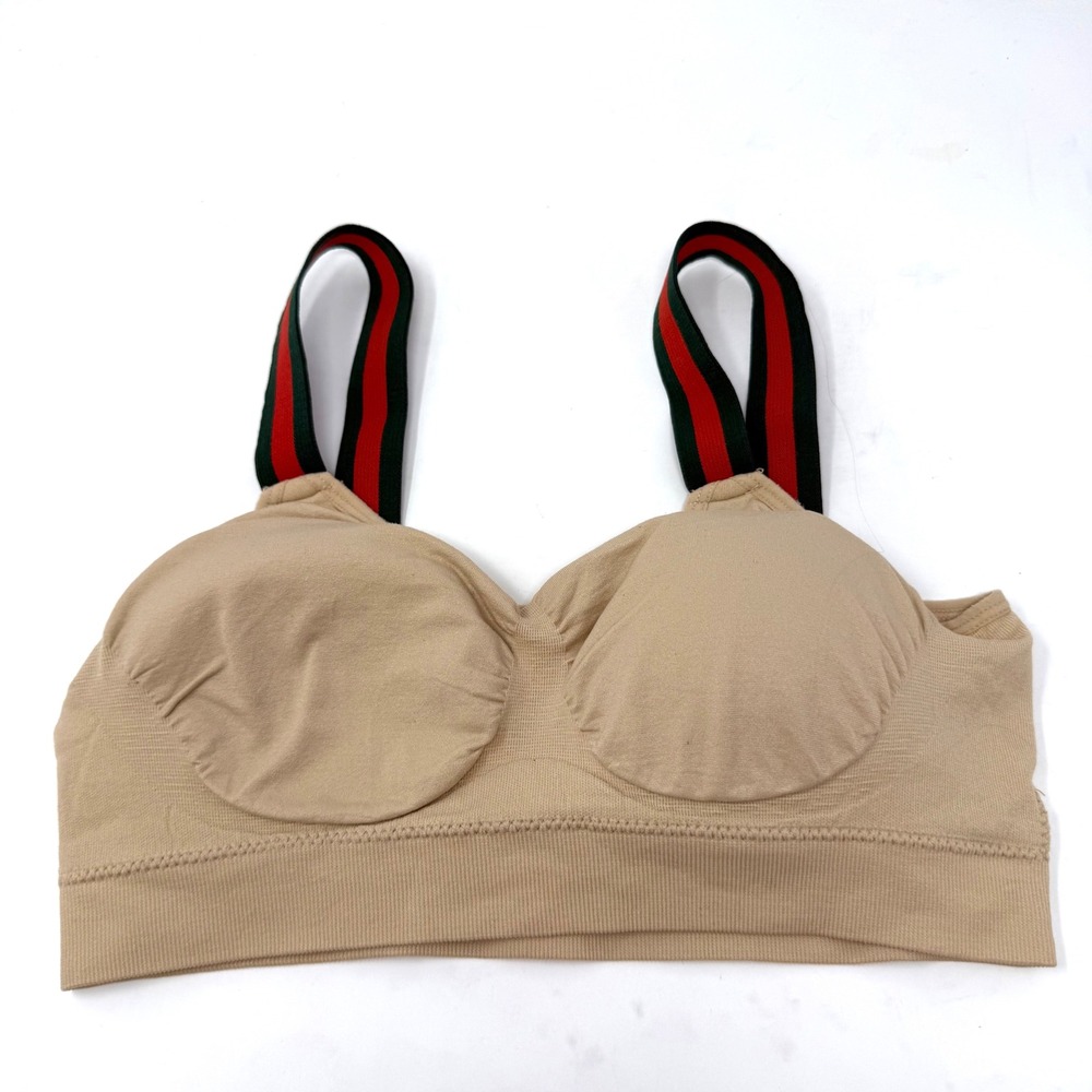 Strap-its Womens Beige Seamless Bralette Green Red Striped Straps S185R One Size